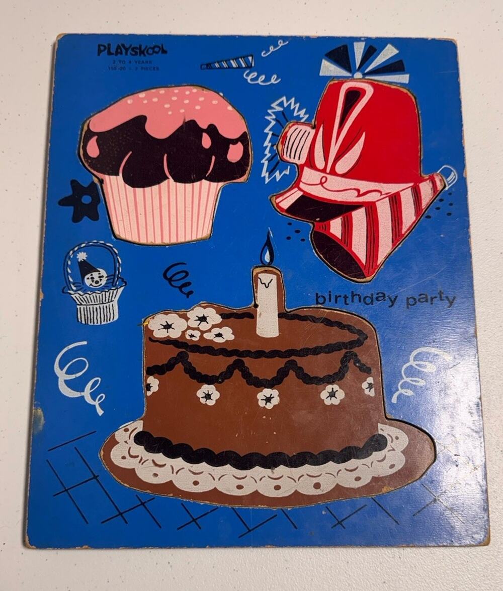 Vintage Playskool Puzzle Birthday Party #155-20 Wood Toddler Puzzle Learning